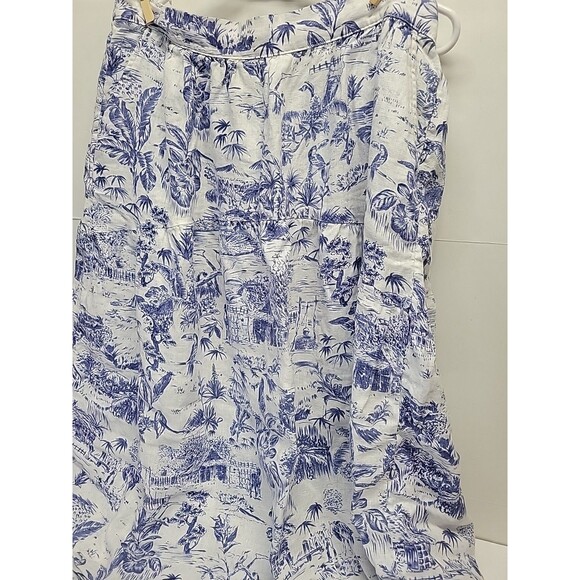 Joie Womens Blue White Floral Tropical 100% Linen Maxi Skirt Pull On Pockets XL - Picture 5 of 13